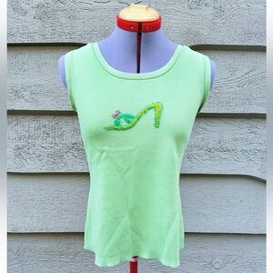 Taylor Brooke Light Green Tank Top with Beaded High Heel Graphic